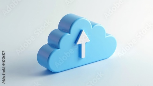 Obraz na płótnie A minimalist 3D cloud upload icon with soft blue gradients, floating above a misty white background, serene and clean . w salonie