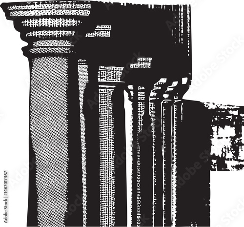 A stark monochrome displays a detailed section of an ancient column.