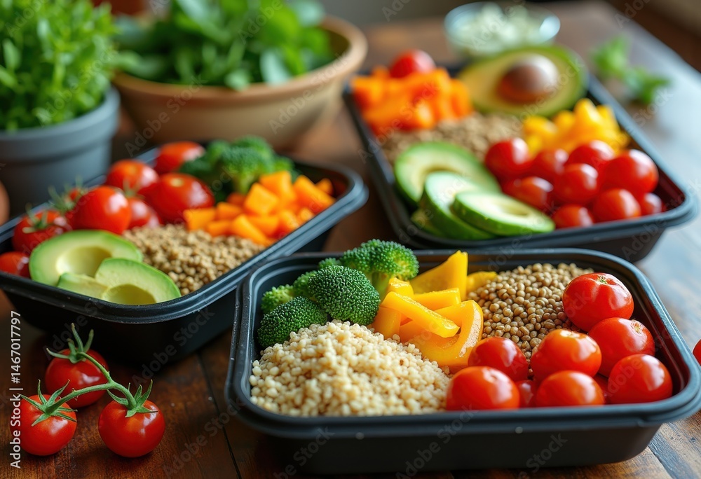 vibrant colorful meal prep containers filled healthy fresh food organically arranged balanced diet, salad, vegetable, fruit, nutrition, preparation, protein vibrant colorful meal prep containers filled healthy fresh food organically arranged balanced diet, salad, vegetable, fruit, nutrition, preparation, protein