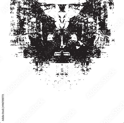 A blurred abstract portrait of multiple faces emerges from a textured background.