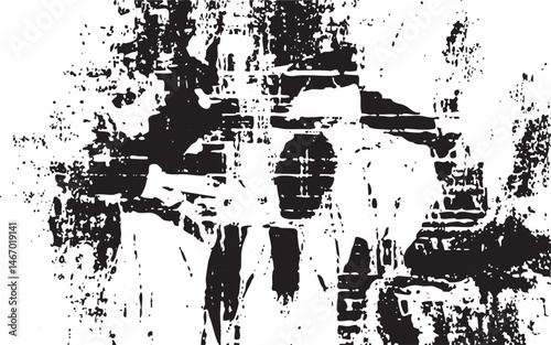 Abstract black and white shapes blend and merge creating a dynamic composition.