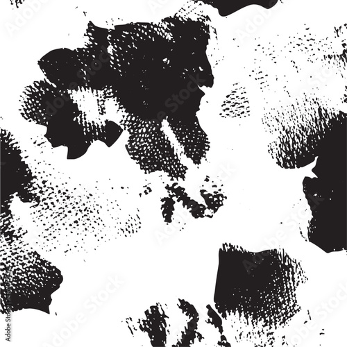 Abstract black and white brushstrokes create a textured dynamic composition.