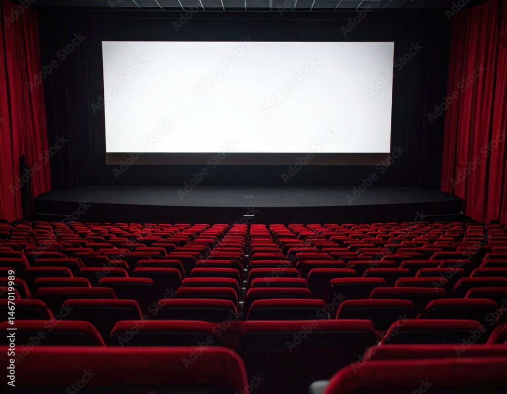 Fototapeta premium Empty Movie Theater Auditorium With Blank Screen