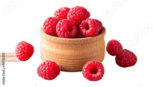 Fresh Raspberries in a Small Wooden Cup