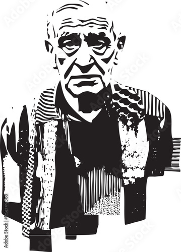 A solemn elderly man gazes intently with a serious expression.