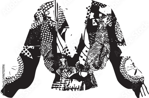 A stylized warrior figure stands confidently amidst intricate geometric .
