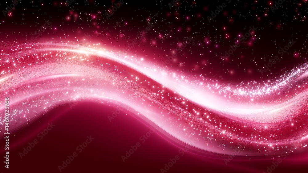 Fototapeta premium Sparkling luminous wave in a cosmic crimson galaxy background illustration