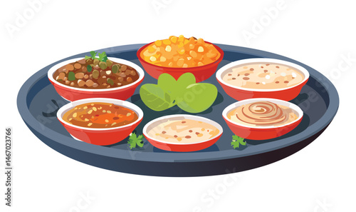 Variety of Savory Dips with Fresh Herbs - Vector Illustration