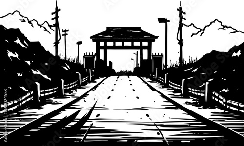 Depict the eerie atmosphere of a deserted military checkpoint.
