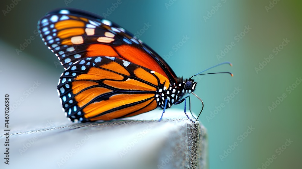 Fototapeta premium Orange Butterfly Resting on Wooden Surface in Nature