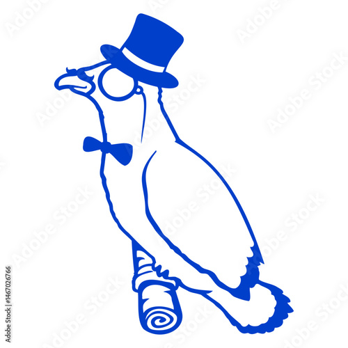 Sir bird top hat monocle glasses rich gentleman Isolated Vector Graphic Design Illustration
