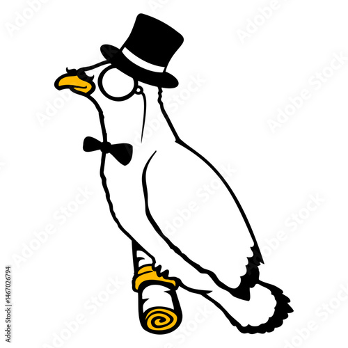 Sir bird top hat monocle glasses rich gentleman Isolated Vector Graphic Design Illustration

