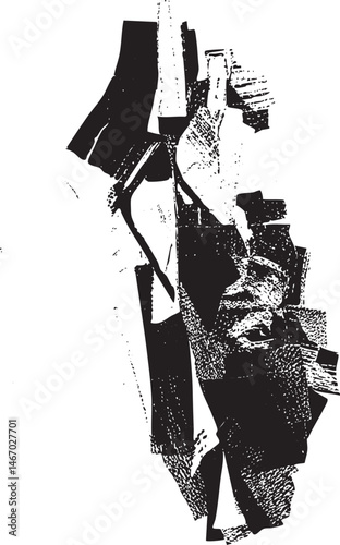 A solitary figure emerges from a fragmented geometric composition.