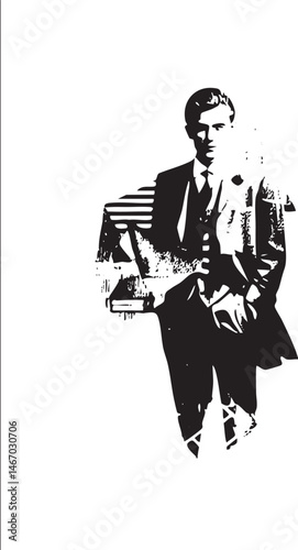 A man in a suit stands confidently against a textured background.