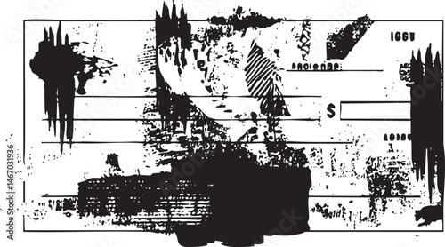 A grayscale depicts a partially obscured check with distressed textures.