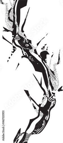 A dynamic abstract figure performs a swirling dance against a stark black background.