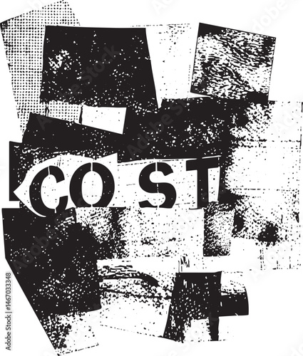 Fragmented black and white with the word 'Cost' prominently displayed.