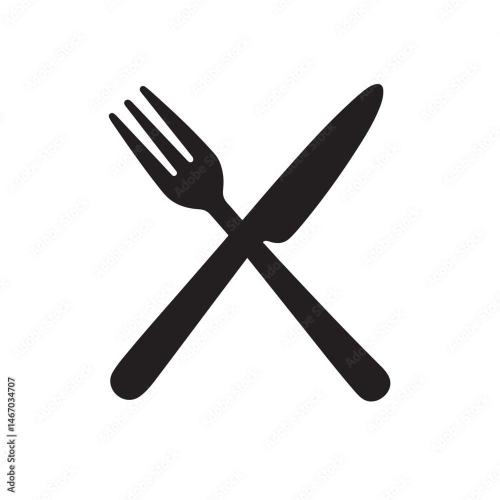 Fork and Knife Crossed Silhouette, Smooth Restaurant or Dining Icon Vector Fork and Knife Crossed Silhouette, Smooth Restaurant or Dining Icon Vector