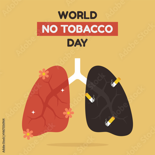 Minimalist World No Tobacco Day greeting illustration with healthy and unhealthy lung illustration