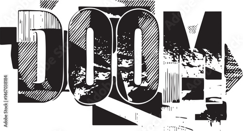 Large bold white letters spelling the word 'DOOM' are presented against a stark black background.