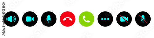 Set of Video call icon. Video conference. Video call chat screen vector buttons template for on-line video chat app, internet talk. User interface symbols for web conference or business webinar