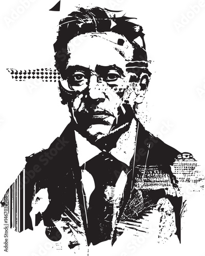 A grayscale portrait of a distinguished man wearing spectacles.
