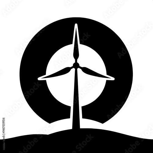 Black and White SVG of a Wind Turbine