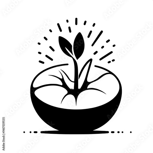 Black and White SVG of a Seed Sprouting