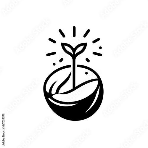 Black and White SVG of a Seed Sprouting