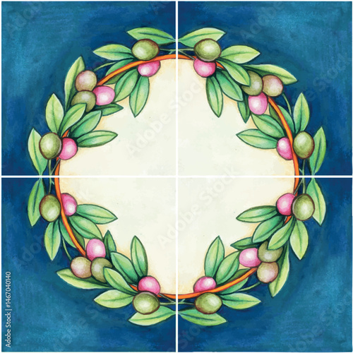 Watercolor hand drawn italian mediterranean tiles