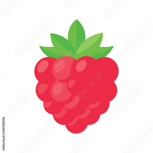 Vibrant red raspberry with green leaves on a white background perfect for fresh fruit illustrations
