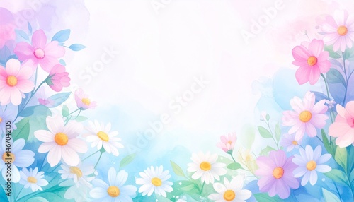 Abstract border frame of flowers painting with summer flowers Daisies background graphic resource