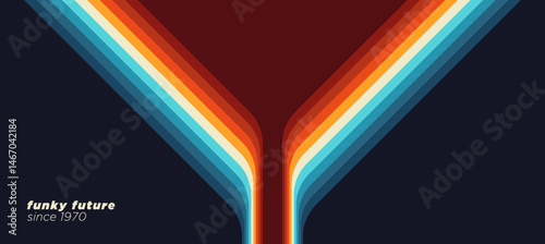 An abstract 1970s background design in a futuristic retro style, featuring colorful lines. Vector illustration.
