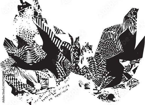 Several dark bats flutter against a textured speckled background.