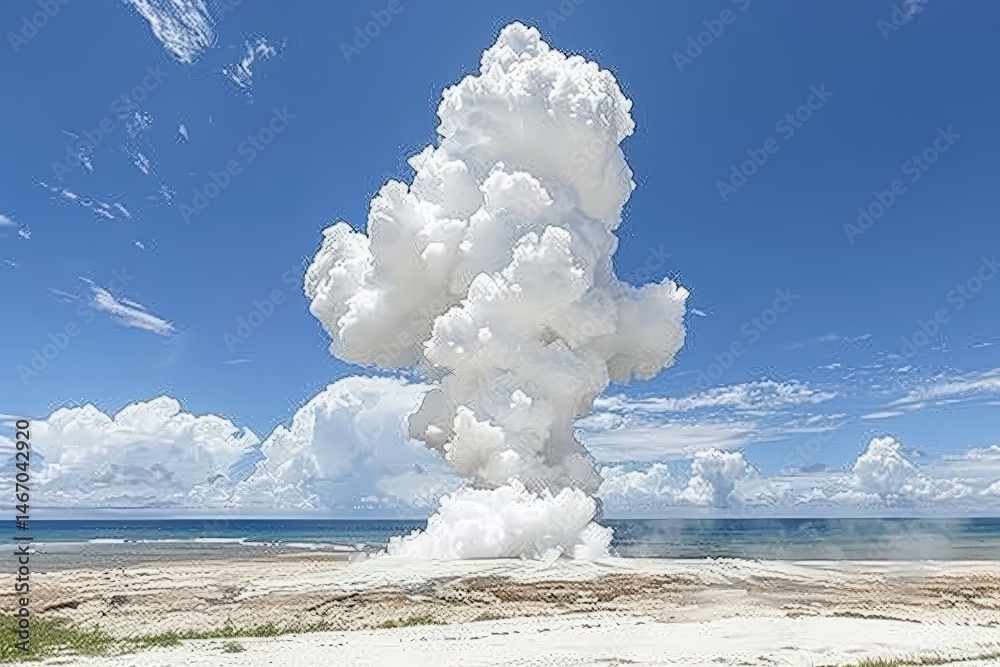 Fototapeta premium Dramatic cloud formation over a serene blue ocean landscape.