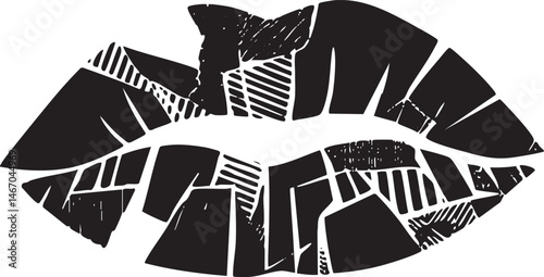Bold black lips form a striking abstract shape.