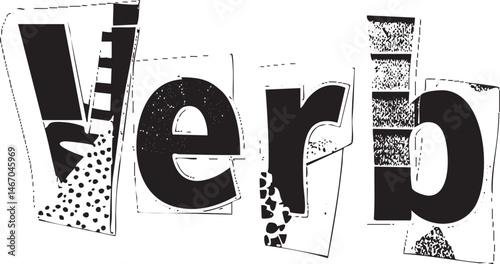Fragmented white letters form the word 'verb' on a black background.