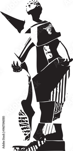 A solitary figure stands poised on a geometric platform reaching upwards with an outstretched hand.
