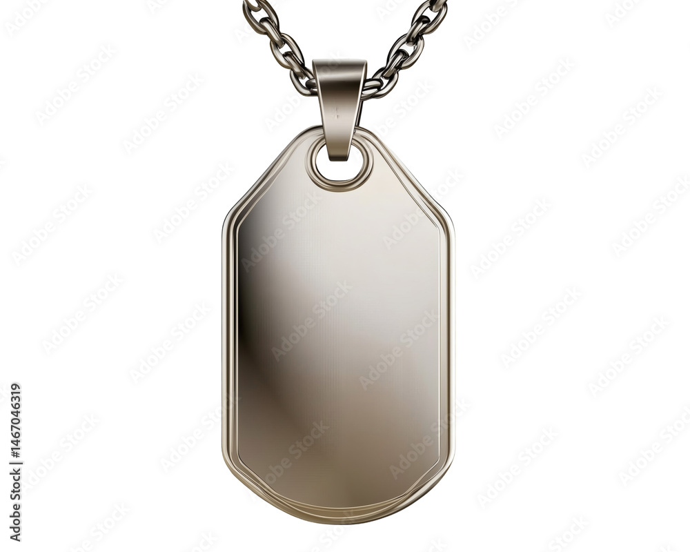 Fototapeta premium Silver rectangular pendant necklace with interlocking chain on transparent background