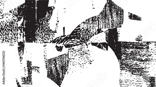 A solitary figure stands within a fragmented abstract architectural structure.