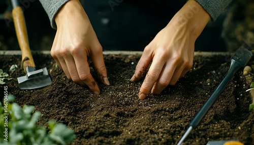 Hands Planting Seeds in Dark Soil