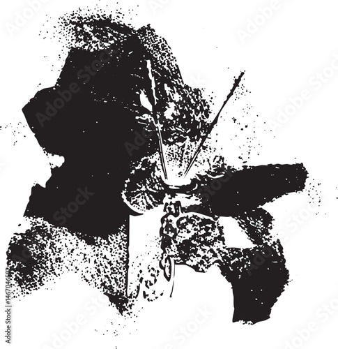 A silhouetted figure intently examines a delicate butterfly pinned to a board.