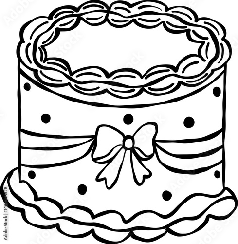 Coquette Vintage Cake – Retro Hand-Drawn Line Art Clipart