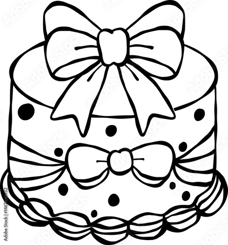 Coquette Vintage Cake – Retro Hand-Drawn Line Art Clipart
