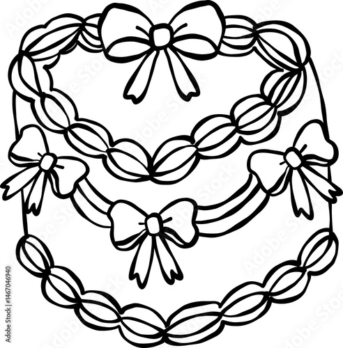 Coquette Vintage Cake – Retro Hand-Drawn Line Art Clipart