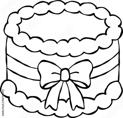 Coquette Vintage Cake – Retro Hand-Drawn Line Art Clipart