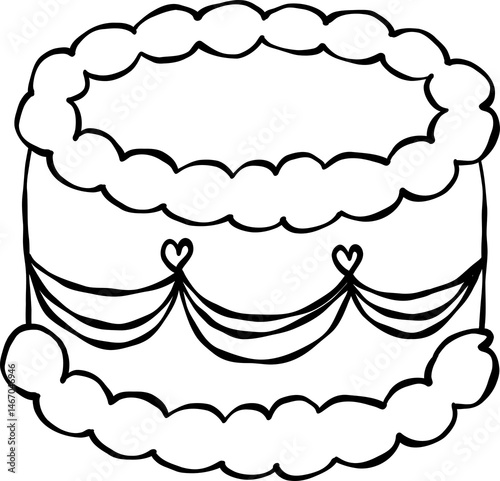 Coquette Vintage Cake – Retro Hand-Drawn Line Art Clipart