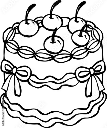 Coquette Vintage Cake – Retro Hand-Drawn Line Art Clipart