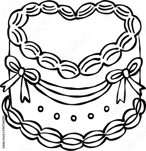 Coquette Vintage Cake – Retro Hand-Drawn Line Art Clipart