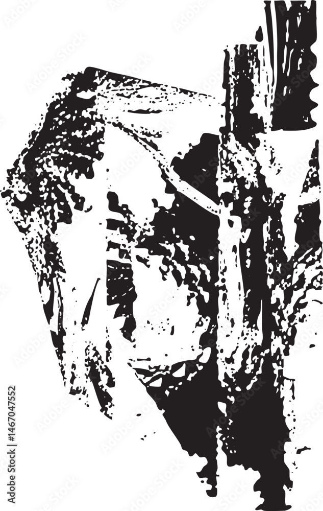 Obraz premium A textured abstract portrait of a human face emerges from dark splatters.